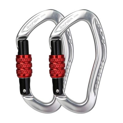 XINDA 22KN Screwgate Climbing Carabiner Clip, Heavy Duty Offset D-Ring Locking Carabiner Large, CE UIAA Certified Carabiner Hooks for Climbing Hammock (2 pcs Silver)