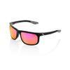 100% Hakan Sport Wrap Around Sunglasses - Durable, Lightweight Active Performance Eyewear w/Rubber Temple & Nose Grip (Polished Black - Purple Multilayer Mirror Lens) view 1