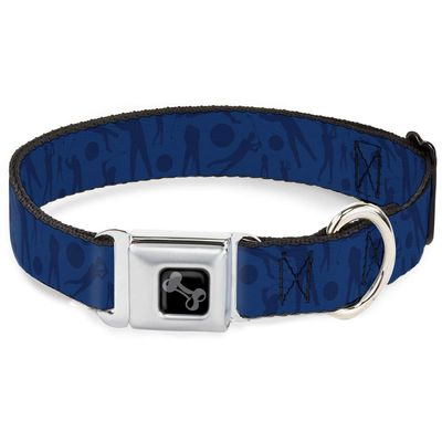 Dog Collar Seatbelt Buckle Golfing Silhouettes Collage Blues 11 to 17 Inches 1.0 Inch Wide