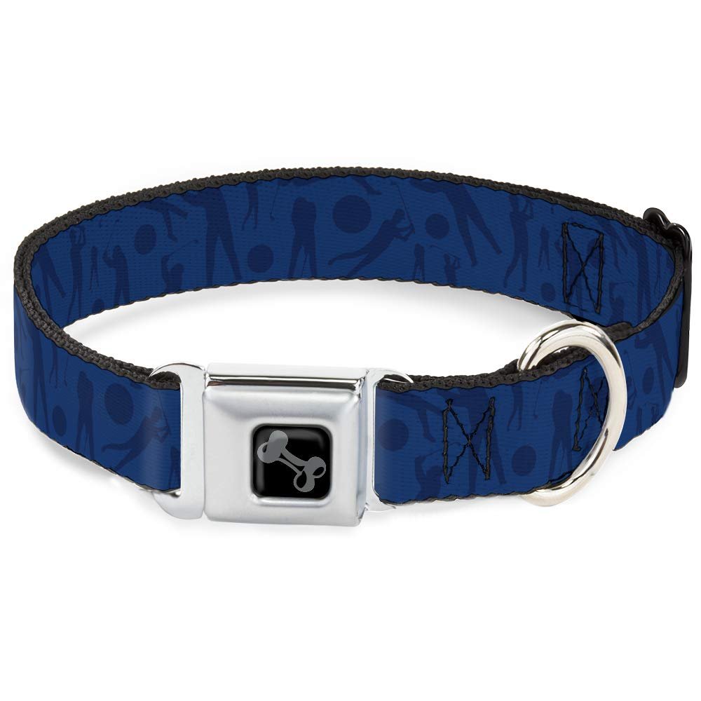 Dog Collar Seatbelt Buckle Golfing Silhouettes Collage Blues 11 to 17 Inches 1.0 Inch Wide
