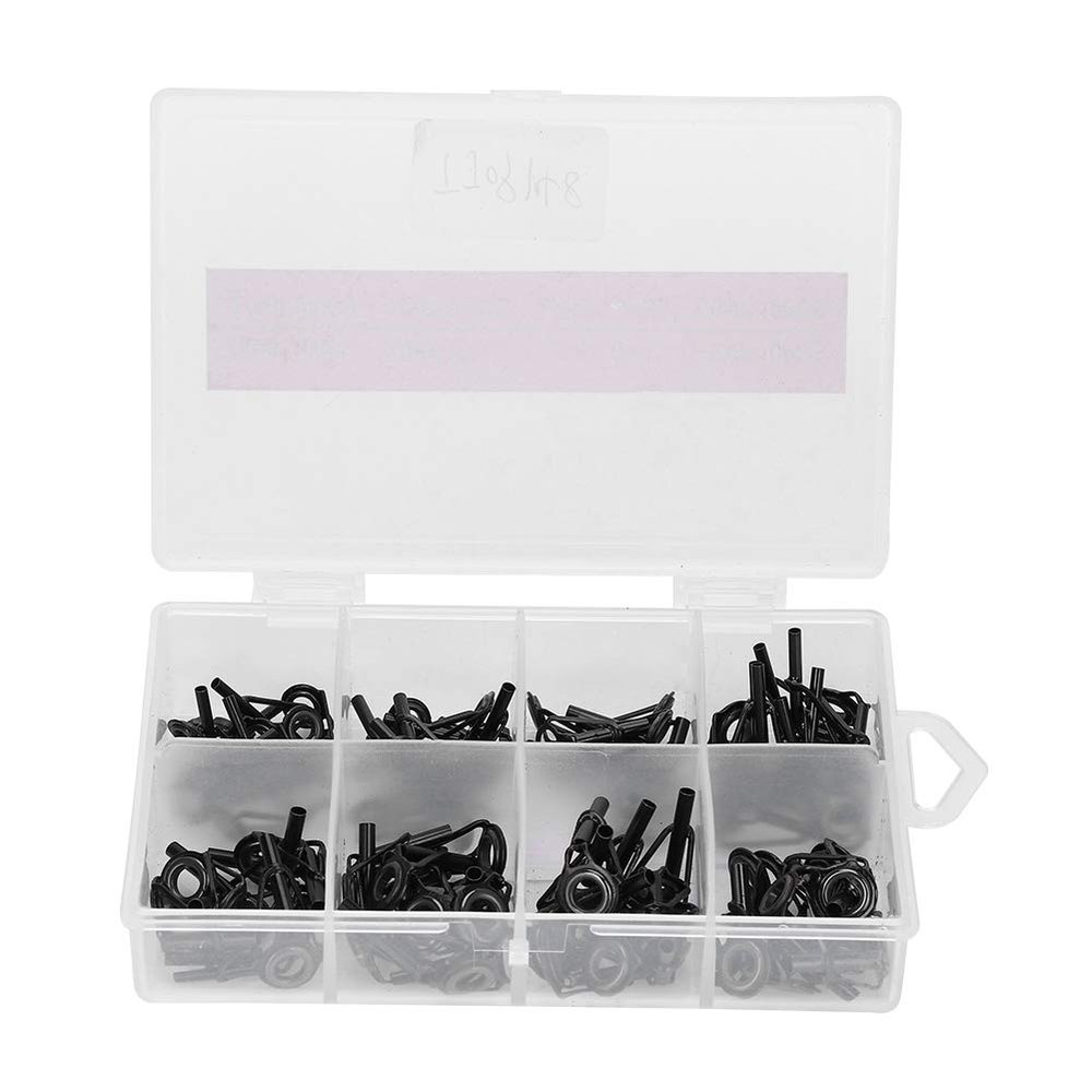 Alomejor 80pcs Fishing Rod Guides Set ProStainless Steel 8 Sizes Eye Ring Sea Fishing Pole Line Set with Case for Saltwater Freshwater Fishing
