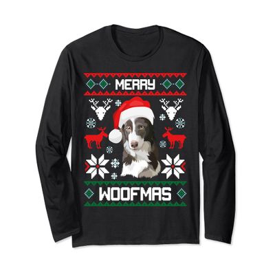 Border Collie Dog Merry Woofmas Christmas Gift Longsleeve