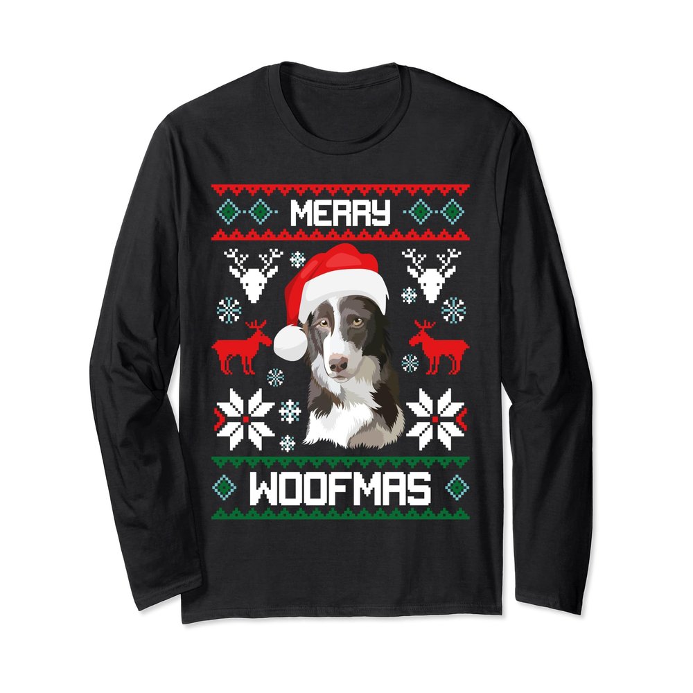 Border Collie Dog Merry Woofmas Christmas Gift Longsleeve