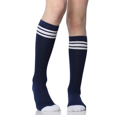 juDanzy Baby, Toddler & Kids Knee High Tube Socks For Boys & Girls With Grips (2-4 Years (Shoe Size 6C-9C), Navy/White)