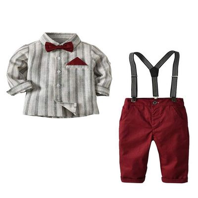 Abolai Gentleman Boys Clothing Set Bow Ties Shirts + Suspenders Pants Outfits Suits Grey 120