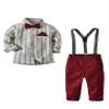 Abolai Gentleman Boys Clothing Set Bow Ties Shirts + Suspenders Pants Outfits Suits Grey 120 view 1