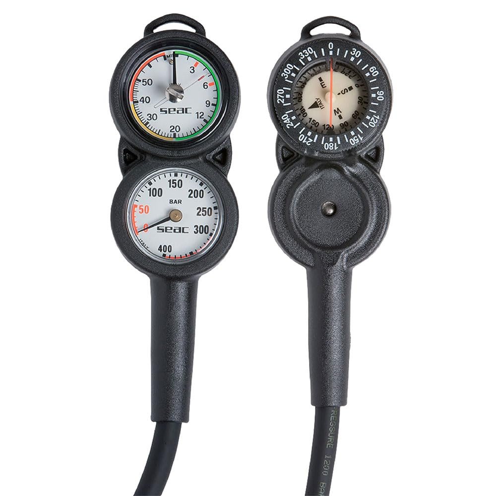 SEAC Unisex's Console 3 Pressure, Depth Gauge and Compass for Scuba Diving, Scale 0-70 mt and 0-400 bar, Black, Standard