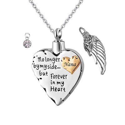 weikui Cremation Jewelry for Ashes Pendant Always in My Heart Urn Necklace for Women/Men Stainless Steel Angel Wings Memorial Keepsake Jewelry-Nana (April)