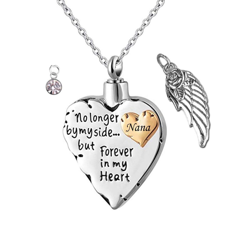 weikui Cremation Jewelry for Ashes Pendant Always in My Heart Urn Necklace for Women/Men Stainless Steel Angel Wings Memorial Keepsake Jewelry-Nana (April)