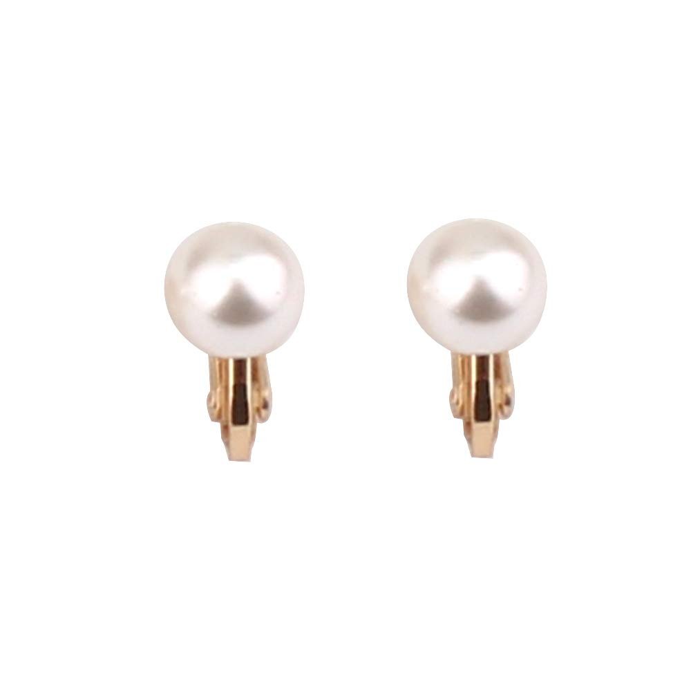 Bridal Wedding Clip Earrings No Pierced Silver/Gold Plated Charm Jewelry Pearl earrings (8mm screw gold white)