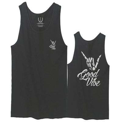 0153. Good Vibe Society Bones Hand Shaka Cool Vintage Graphic Men's Tank Top (Charcoal, Small)