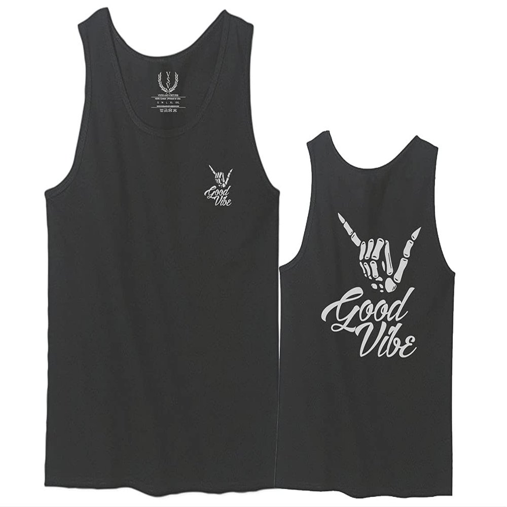 0153. Good Vibe Society Bones Hand Shaka Cool Vintage Graphic Men's Tank Top (Charcoal, Small)