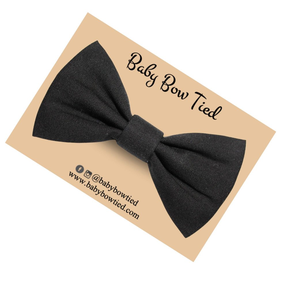 Handmade Pre-Tied Clip on Bow Tie for Baby to Young Boy (Small, Black)