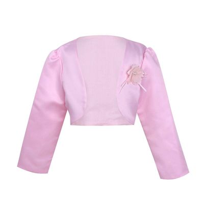 Freebily Kids Girls' Long Sleeves Beaded Cardigan Bolero Jacket Pearls Shrug Short Flower Girls Dress Cover Up Pink 12-18 Months