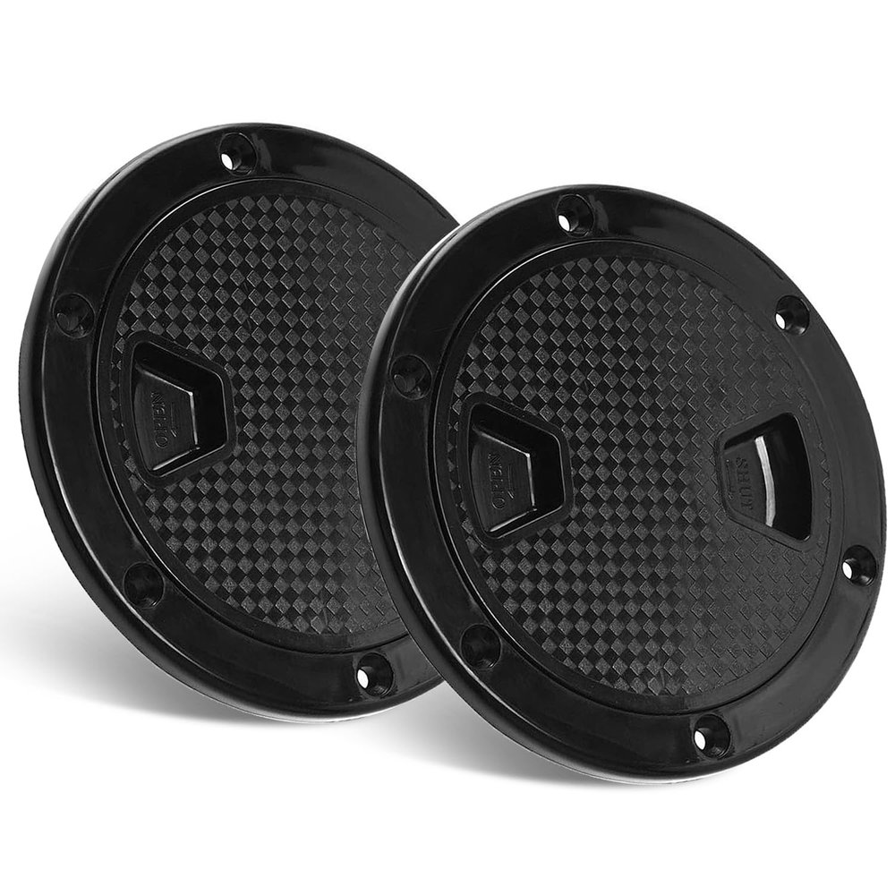 Amarine Made 2 Pack of 6 in Boat Round Non Slip Inspection Hatch,Detachable Cover and Pre-drilled Holes in Deck Plate Easily to Install (6" Black)