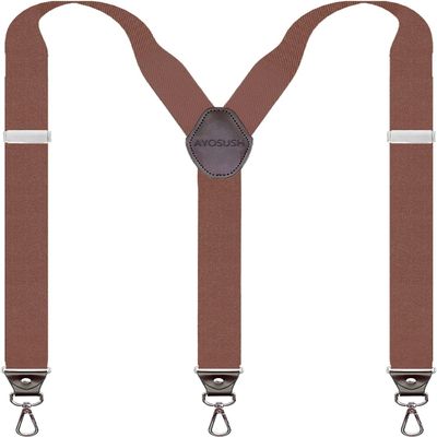 AYOSUSH Mens Suspenders with Hooks Heavy Duty Big and Tall Jeans Dark Brown Vintage 1920s Retro