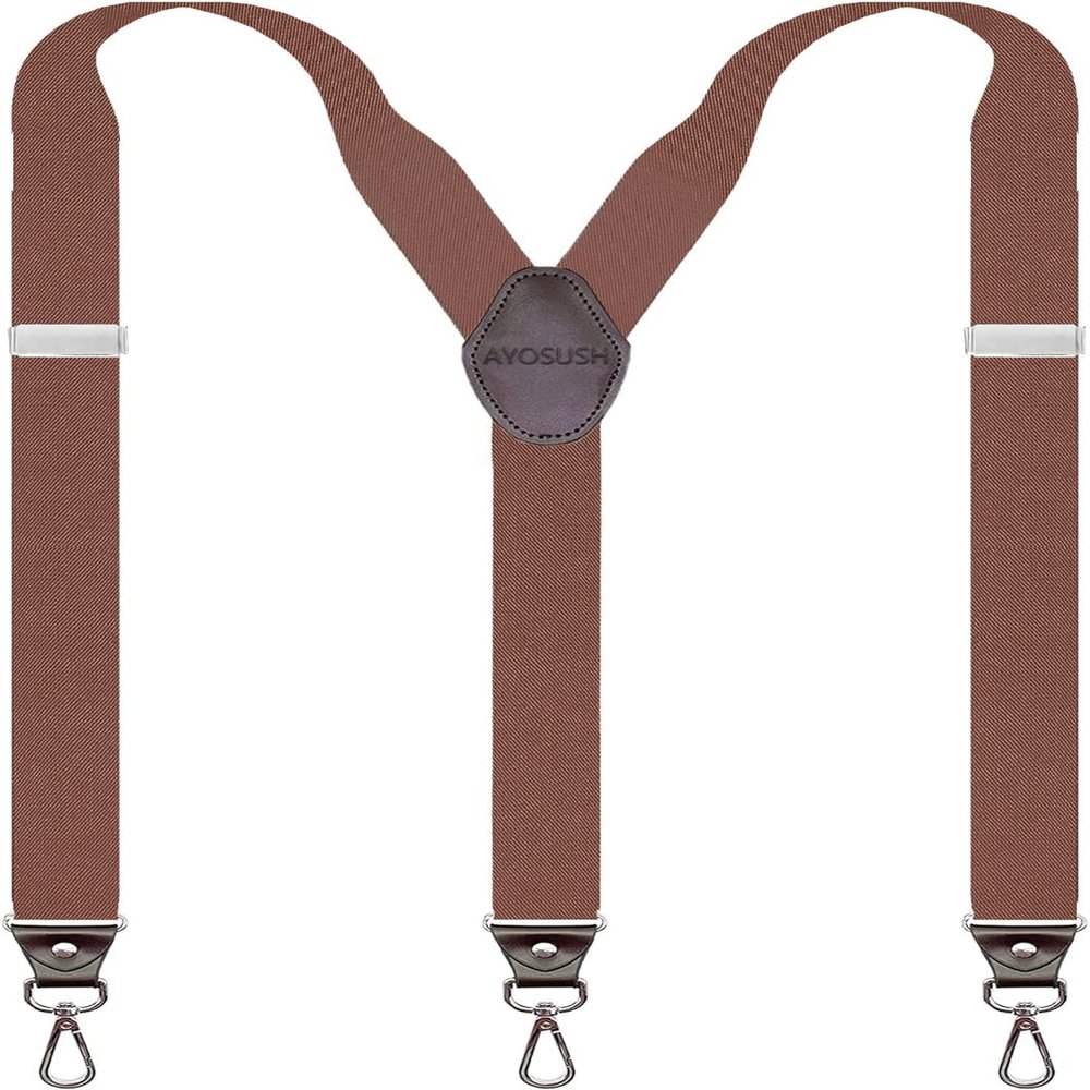 AYOSUSH Mens Suspenders with Hooks Heavy Duty Big and Tall Jeans Dark Brown Vintage 1920s Retro