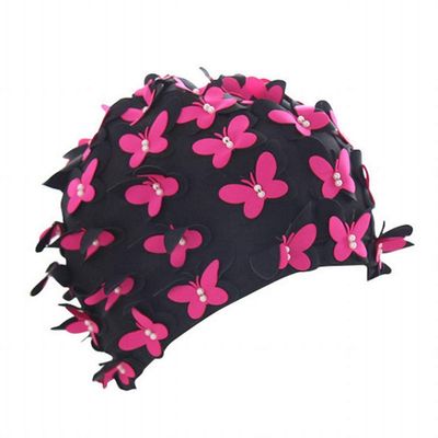 Fashion Flower Swim Cap for Women, Floral Petal Butterfly Pattern Retro Style Bathing Caps Handmade Floral Cap Keep Long Hair Dry