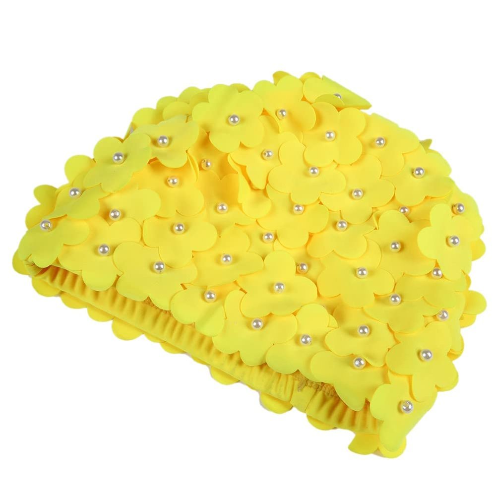 Fashion Flower Swim Cap for Women, Floral Petal Butterfly Pattern Retro Style Bathing Caps Handmade Floral Cap Keep Long Hair Dry