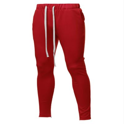 Solid Long Length Drawstring Ankle Zipper Track Pants Red 2XL