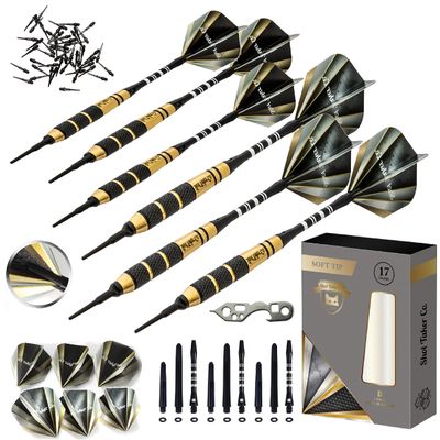 SHOT TAKER CO. EST. 2017 Soft Tip Darts Set - Professional Darts with Customizable Configuration, Aluminum & Plastic Shafts, O-Rings, Flights, Dart Tool, 50PC Extra 2BA Tips (17g-Signature-STC10414)