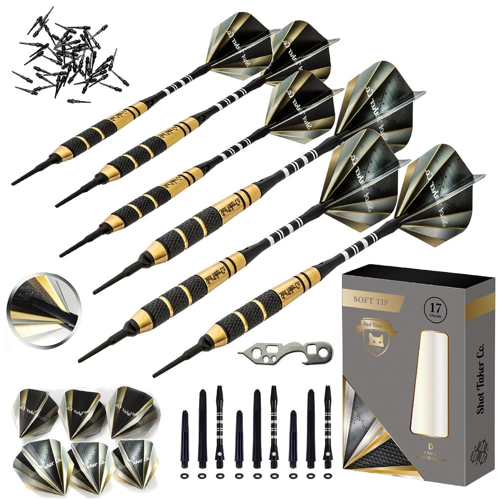 SHOT TAKER CO. EST. 2017 Soft Tip Darts Set - Professional Darts with Customizable Configuration, Aluminum & Plastic Shafts, O-Rings, Flights, Dart Tool, 50PC Extra 2BA Tips (17g-Signature-STC10414)