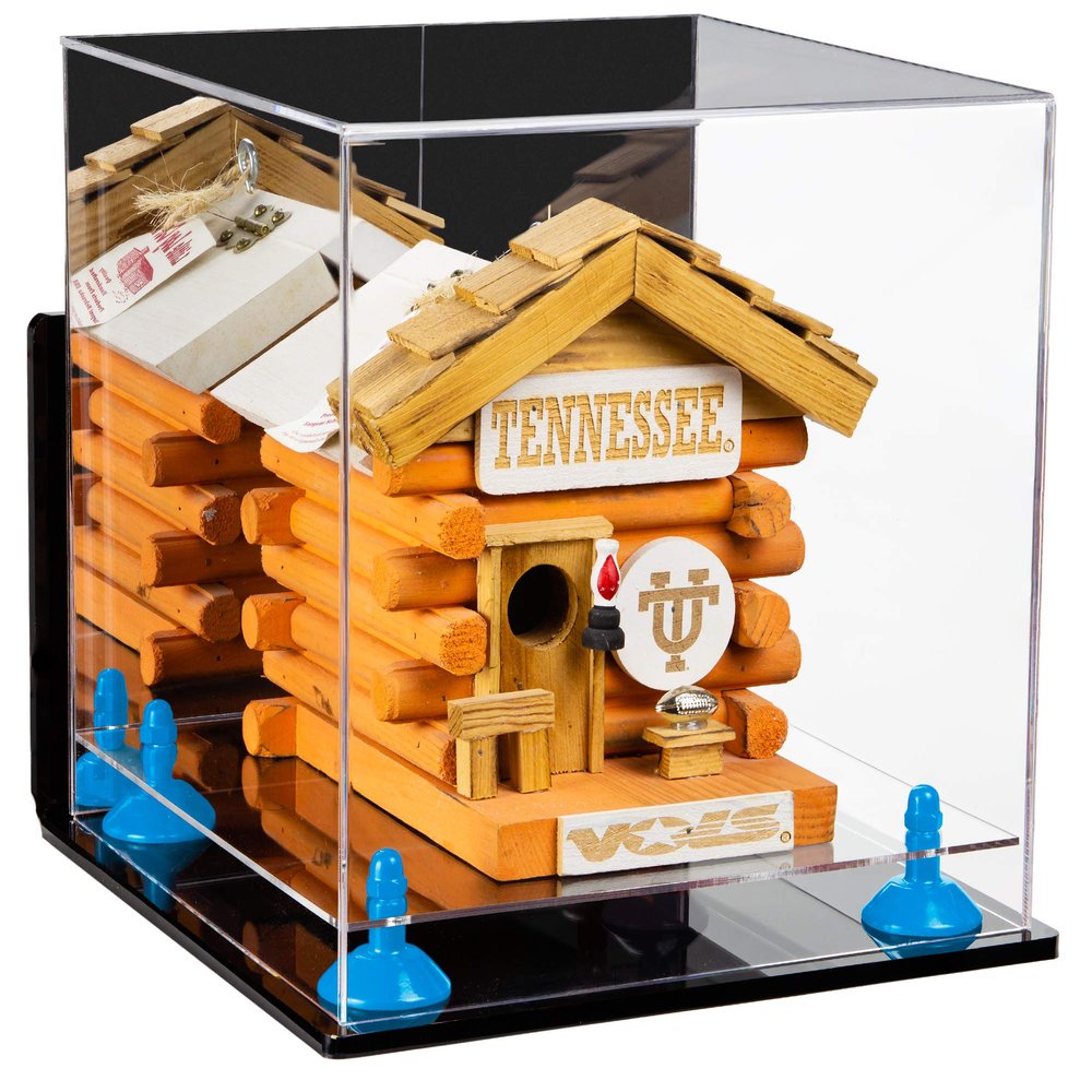 Better Display Cases Versatile Acrylic Display Case - Medium Square Box with Mirror, Wall Mount, Light Blue Risers and Clear Base 10" x 10" x 10" (A028-BLR)