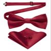 JEMYGINS Solid Color Bow Tie and Pocket Square With Cufflinks Sets for Men (burgundy) view 1