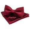 JEMYGINS Solid Color Bow Tie and Pocket Square With Cufflinks Sets for Men (burgundy) view 2