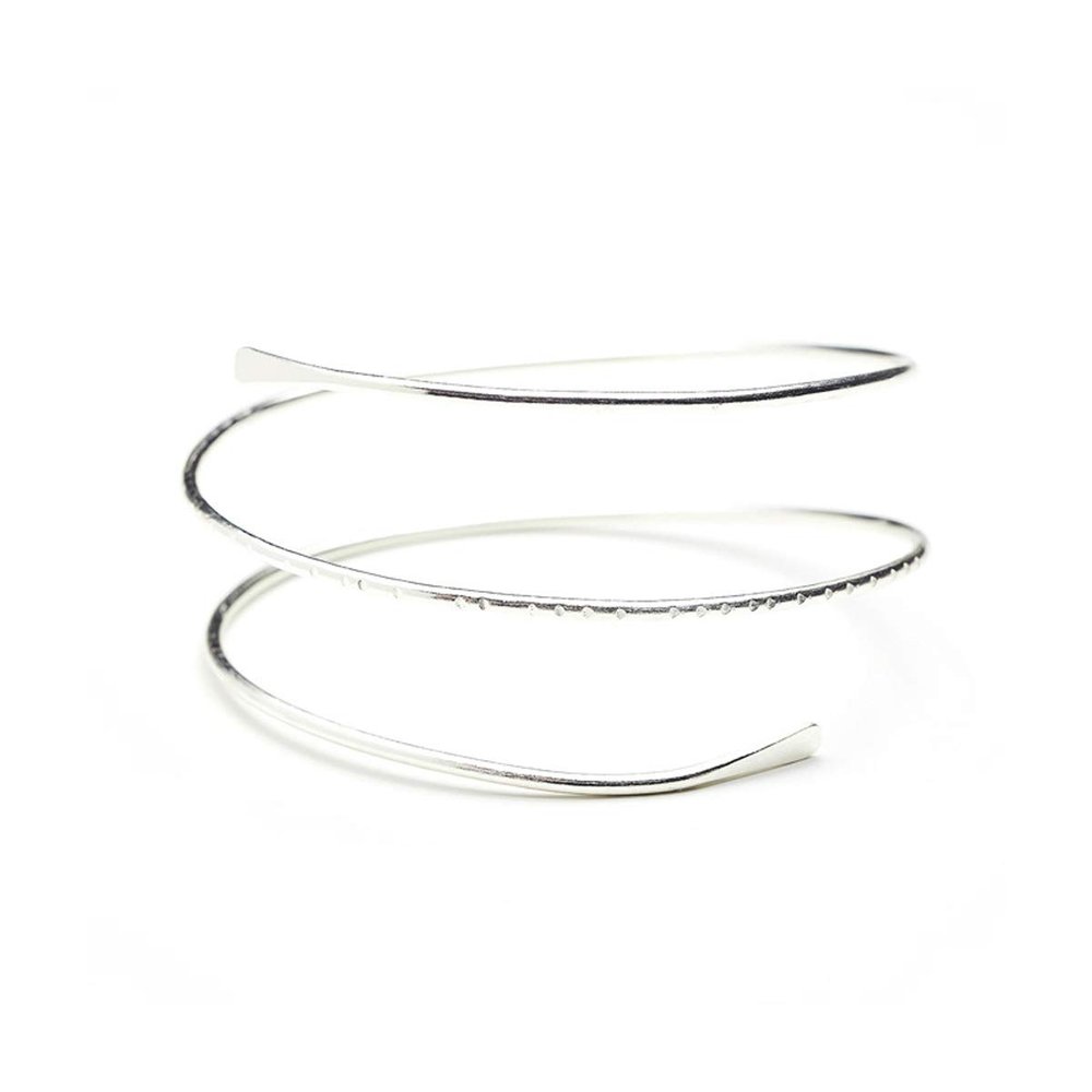 HUNO Minimalist Metal Punk Spiral Coil Upper Arm Cuff Open Arm Bracelet Armlet Adjustable Hammered Wrap Armband Bangle for Women-spiral silver