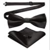 JEMYGINS Black Bow Tie Silk Bowtie and Pocket Square Hankerchief With Cufflinks Sets for Men(2) view 1