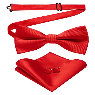 JEMYGINS Red Bow Tie Silk Bowtie and Pocket Square Hankerchief With Cufflinks Sets for Men(5)