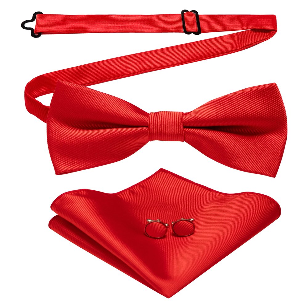 JEMYGINS Red Bow Tie Silk Bowtie and Pocket Square Hankerchief With Cufflinks Sets for Men(5)