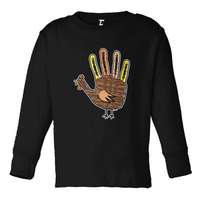 Hand Turkey Drawing - Thanksgiving Long Sleeve Toddler Cotton Jersey Shirt (Black, 5T/6T)