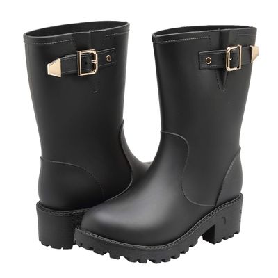 EYUSHIJIA Women's Short Rain Boots Waterproof Slip On Ankle Chelsea Booties (8 B(M), Black-B)