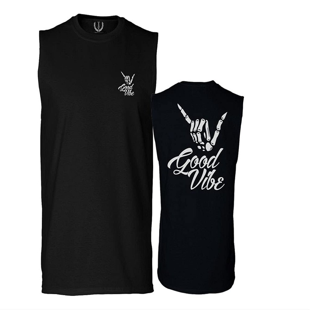 0153. Good Vibe Society Bones Hand Shaka Cool Vintage Graphic Men's Muscle Tank Sleeveles t Shirt (Black X Large)