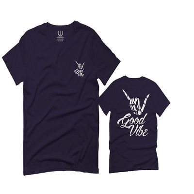0153. Good Vibe Society Bones Hand Shaka Cool Vintage Graphic for Men T Shirt (Navy Blue, 2X-Large)