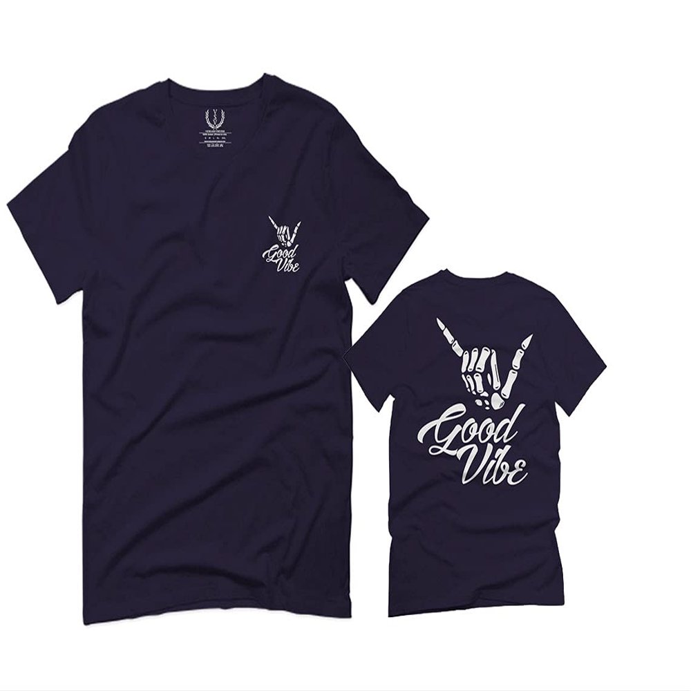 0153. Good Vibe Society Bones Hand Shaka Cool Vintage Graphic for Men T Shirt (Navy Blue, 2X-Large)