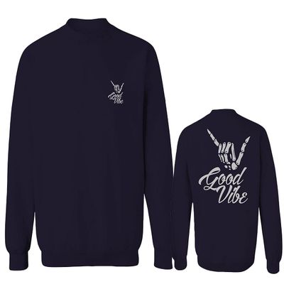 0153. Good Vibe Society Bones Hand Shaka Cool Vintage Graphic Men's Crewneck Sweatshirt (Navy Small)