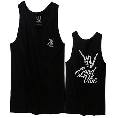 0153. Good Vibe Society Bones Hand Shaka Cool Vintage Graphic Men's Tank Top (Red, Small)