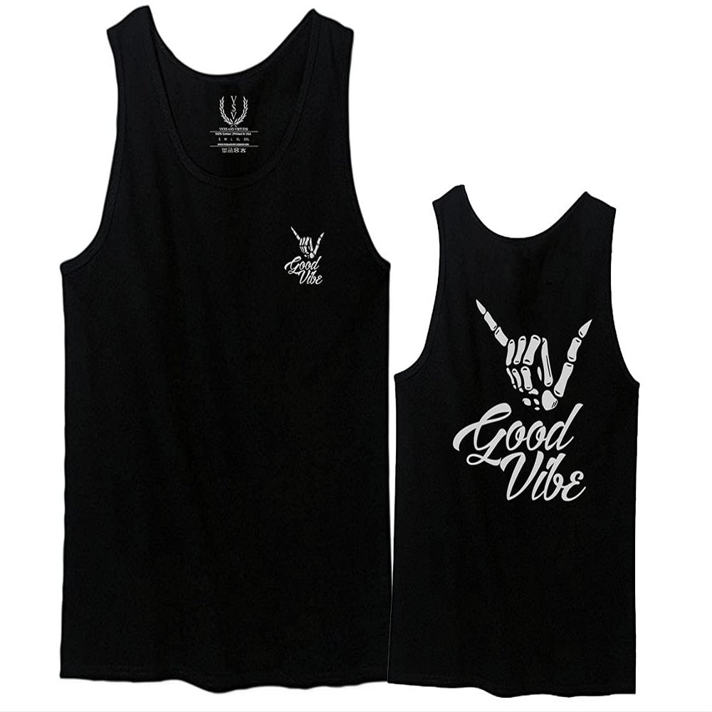 0153. Good Vibe Society Bones Hand Shaka Cool Vintage Graphic Men's Tank Top (Red, Small)