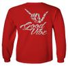 0153. Good Vibe Society Bones Hand Shaka Cool Vintage Graphic Men's Long Sleeve t Shirt (Red, X-Large) view 3