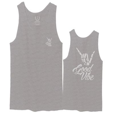 0153. Good Vibe Society Bones Hand Shaka Cool Vintage Graphic Men's Tank Top (Light Gray Large)