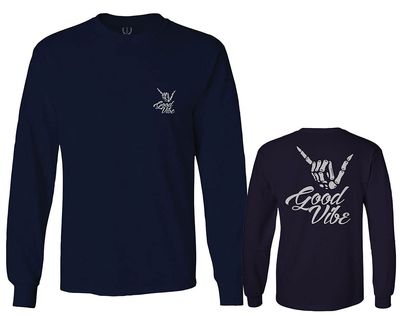 0153. Good Vibe Society Bones Hand Shaka Cool Vintage Graphic Men's Long Sleeve t Shirt (Characol, 2X Large)