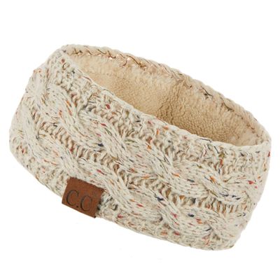 C.C Winter Fuzzy Fleece Lined Thick Knitted Headband Headwrap Earwarmer (HW-33) (Oatmeal-Confetti)