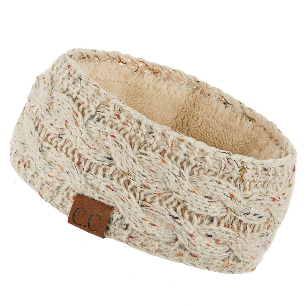 C.C Winter Fuzzy Fleece Lined Thick Knitted Headband Headwrap Earwarmer (HW-33) (Oatmeal-Confetti)