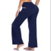 HISKYWIN Side Pockets Yoga Pants 4 Way Stretch Tummy Control Workout Running Pants, Long Bootleg Flare Pants HF201-Navy Blue-M view 1
