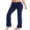 HISKYWIN Side Pockets Yoga Pants 4 Way Stretch Tummy Control Workout Running Pants, Long Bootleg Flare Pants HF201-Navy Blue-M view 3