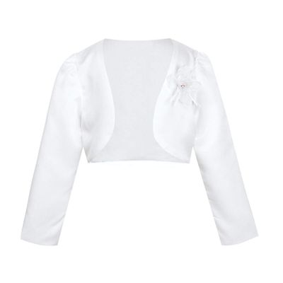Freebily Kids Girls' Long Sleeves Beaded Cardigan Bolero Jacket Pearls Shrug Short Flower Girls Dress Cover Up White 7-8