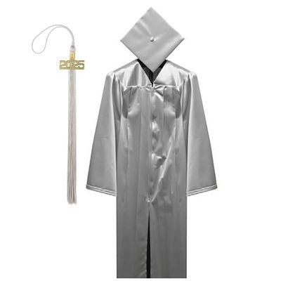 Tassel Depot - Graduation Cap and Gown Set with Customizable Tassel Year - Made in USA - Perfect for High School or College - Silver (Medium)
